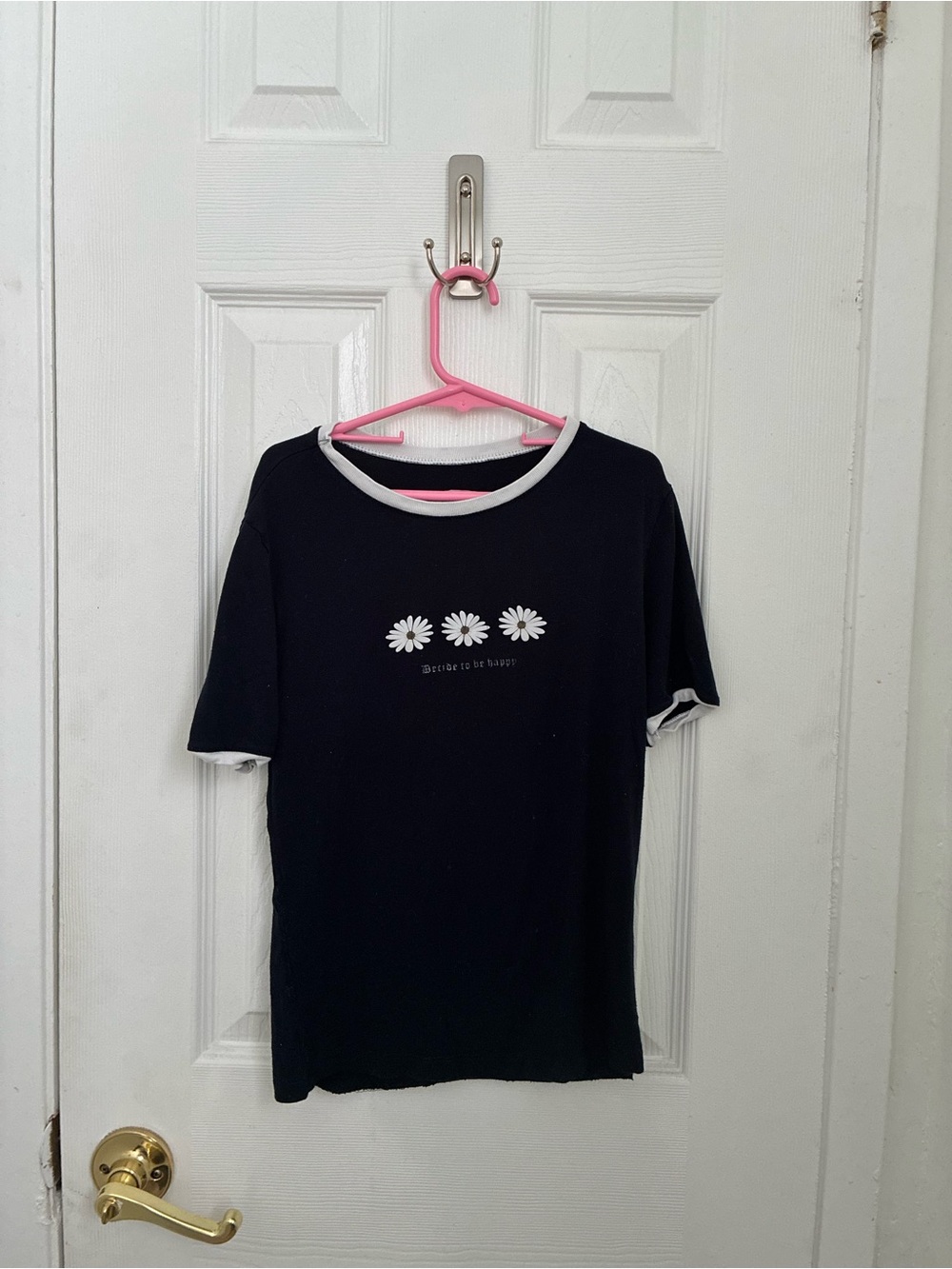 Navy Blue Short Sleeve Tee with White Daisy Motif